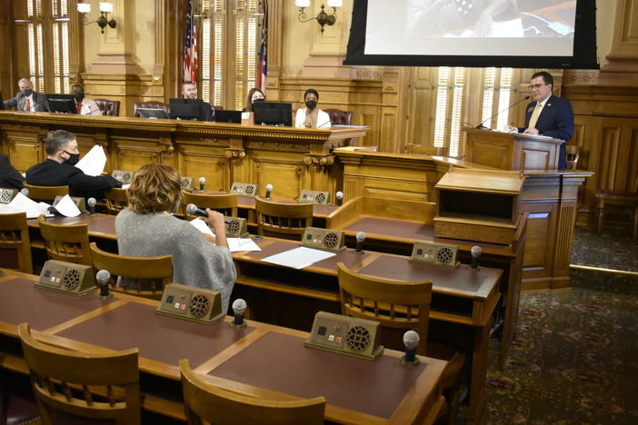 Rep. Wes Cantrell testifies to the House Education Committee about his school voucher bills.