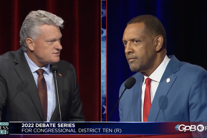 Mike Collins (left) and Vernon Jones (right) are two frontrunners in Georgia's 10th Congressional District GOP primary.