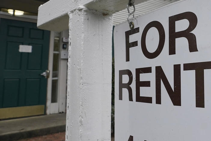 In this Jan. 27, 2021, file photo, a "For Rent" sign is posted in Sacramento, Calif.