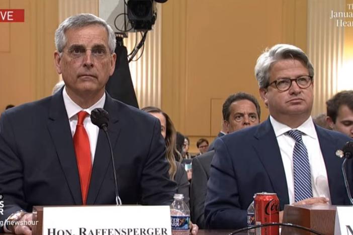Georgia Secretary of State Brad Raffensperger and his deputy Gabriel Sterling testify on June 21, 2022 at the US House committee investigating the January 6, 2021 attack on the US Capitol.