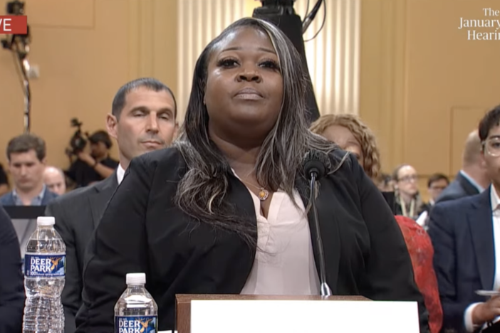 Former Georgia election worker Shaye Moss testifies during the Jan. 6 committee hearing on Thursday.
