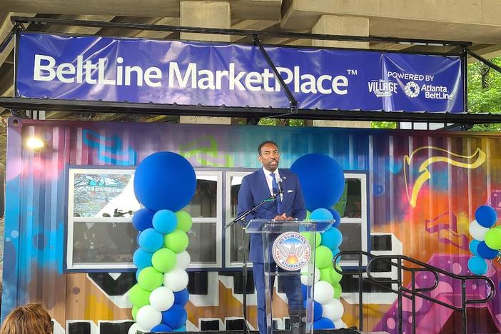 Atlanta Mayor Andre Dickens speaks at the ribbon cutting ceremony for the Beltline Marketplace on July 13th, 2022.