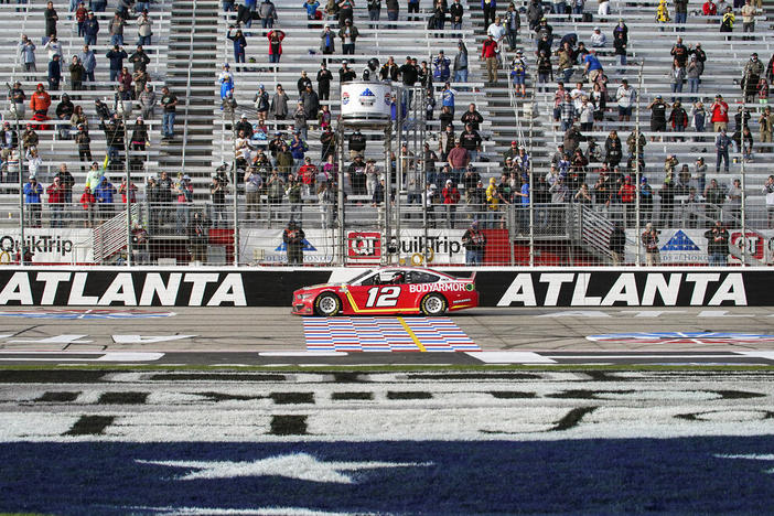 NASCAR Cup Series driver Ryan Blaney wins a NASCAR Cup Series at Atlanta Motor Speedway on Sunday, March 21, 2021, in Hampton, Ga. 