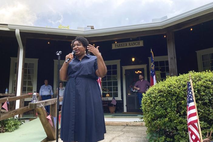 Georgia Democratic candidate for governor Stacey Abrams speaks on Thursday, July 28, 2022, during a rally in Clayton, Ga.