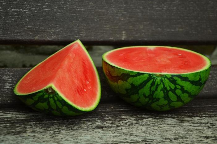 A sliced seedless watermelon