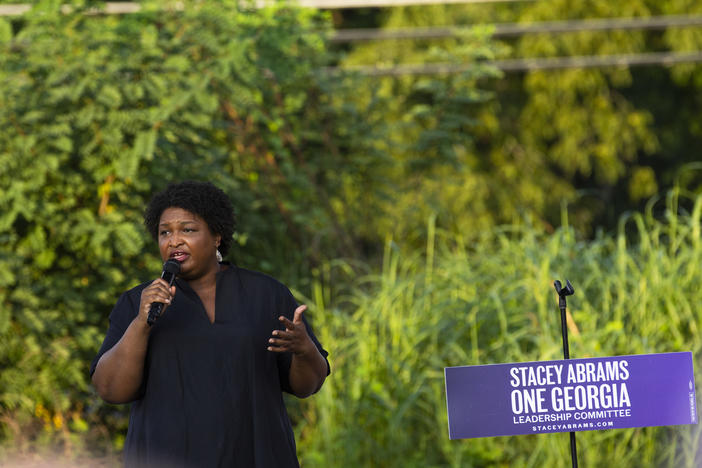 Gubernatorial candidate Stacey Abrams at a campaign event in Eatonton, GA, on Sept. 7, 2022. Abrams  continues to push on issues like health care and workforce development as she crisscrosses the state on her “One Georgia” tour.