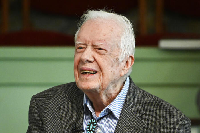 In this Nov. 3, 2019, file photo, former President Jimmy Carter teaches Sunday school at Maranatha Baptist Church in Plains, Ga.