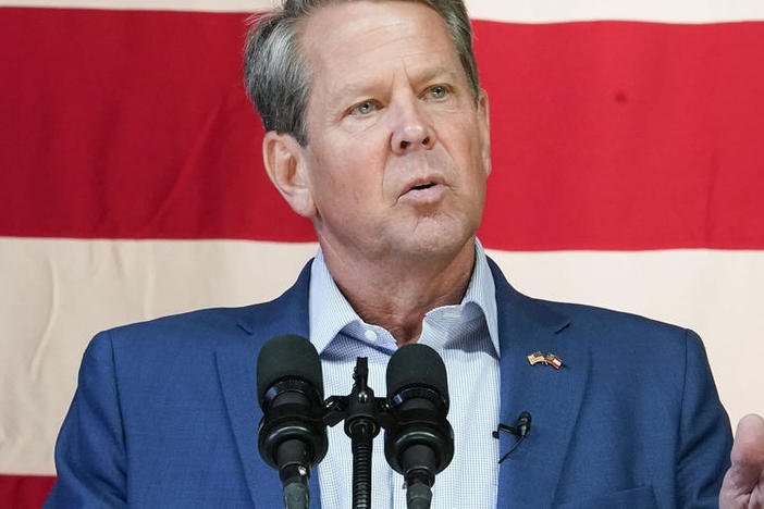 Georgia Gov. Brian Kemp speaks during a Get Out the Vote Rally, on May 23, 2022, in Kennesaw, Ga.