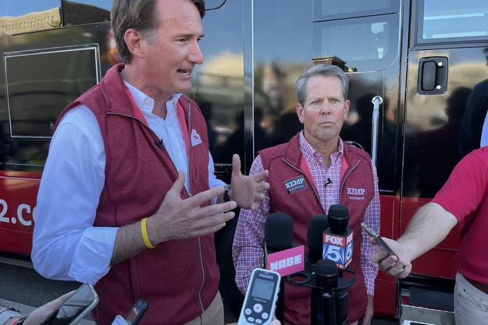  Virginia Gov. Glenn Youngkin held a get-out-the-vote rally for Georgia Gov. Brian Kemp in Alpharetta Tuesday. Youngkin has been campaigning for Republican candidates in battleground states like Georgia. Jill Nolin/Georgia Recorder