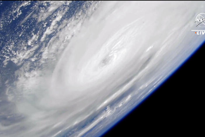 In this image made from a NASA livestream, Hurricane Ian is seen from the International Space Station on Wednesday, Sept. 28, 2022. Hurricane Ian made landfall in southwest Florida near Cayo Costa on Wednesday as a catastrophic Category 4 storm. (NASA via AP)