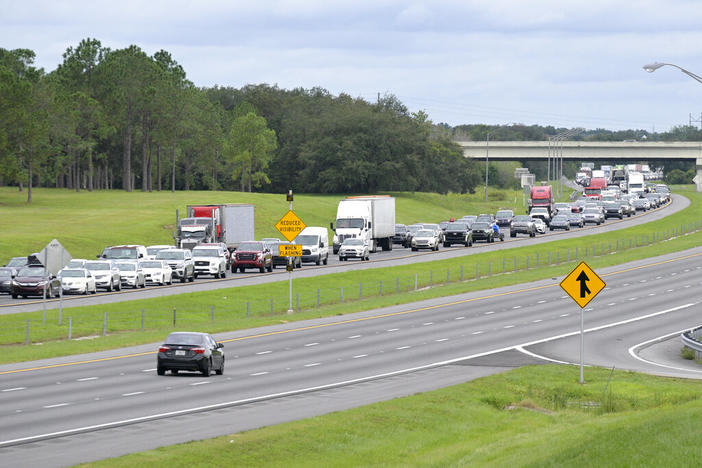 Eastbound traffic crowds Interstate 4 as people evacuate in preparation for Hurricane Ian approaches the western side of the state, Tuesday, Sept. 27, 2022, in Lake Alfred, Fla.
