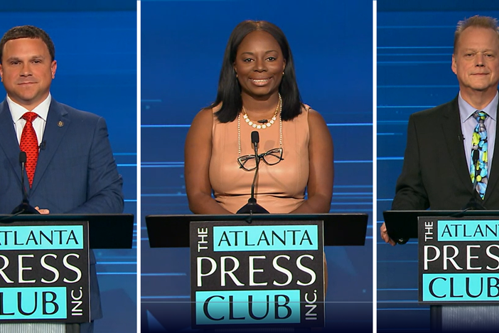 State Sen. Tyler Harper, Nakita Hemingway and David Raudabaugh in 2022 Georgia agriculture commissioner debate.