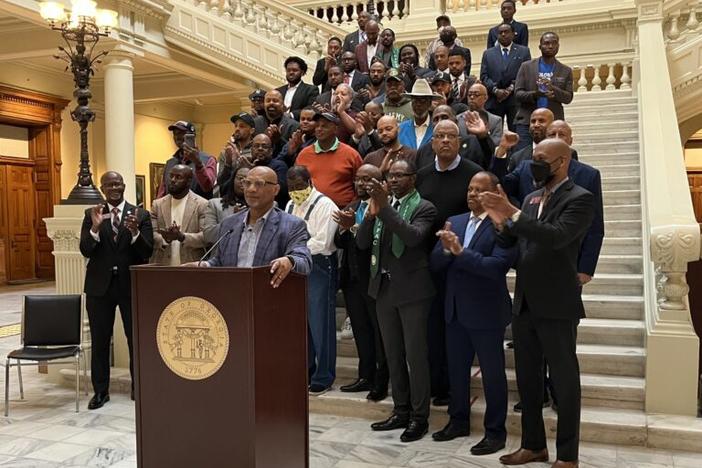 Bishop Reginald T. Jackson, presiding prelate of the Sixth Episcopal District of the African Methodist Episcopal Church, was part of a press conference held Wednesday to pan the unlimited mass voter challengers specifically allowed under Georgia’s 2021 election law. Jill Nolin/Georgia Recorder