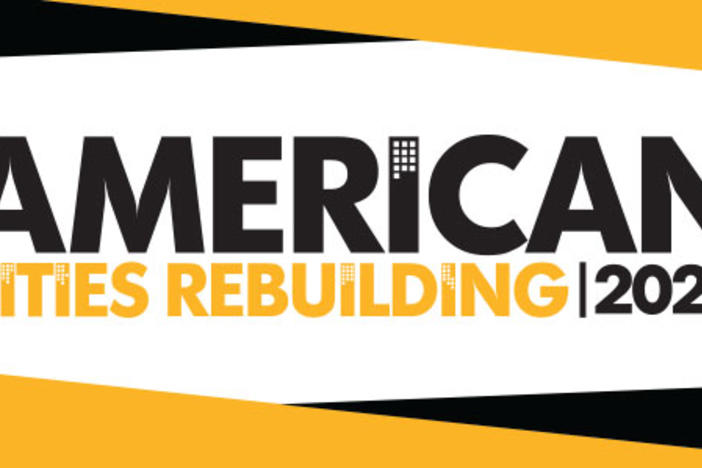 Yellow and black text: American Cities Rebuilding 2022