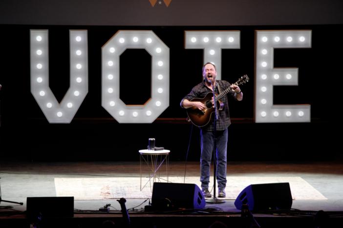 Singer Dave Matthews joined U.S. Sen. Raphael Warnock for a rally and concert at the Roxy Theatre in Cobb County, Ga. on Nov. 28, 2022