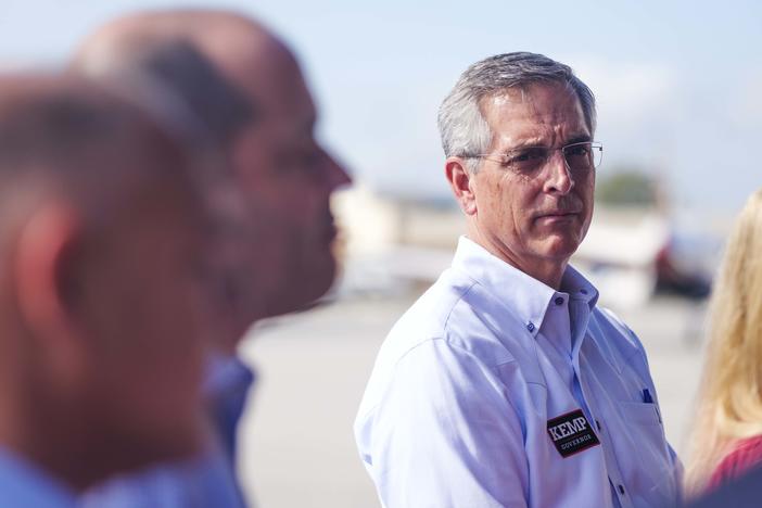 Secretary of State Brad Raffensperger was one of the down ballot Republican candidates flying around Georgia with Governor Brian Kemp on the final day of campaigning.