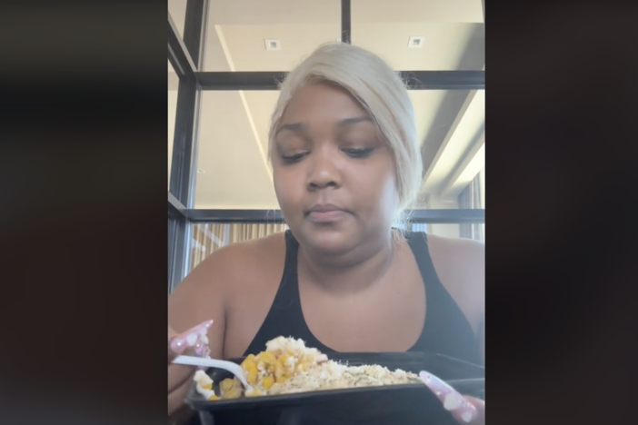 Pop music superstar Lizzo reviews Atlanta's Planted Soul's food on TikTok.