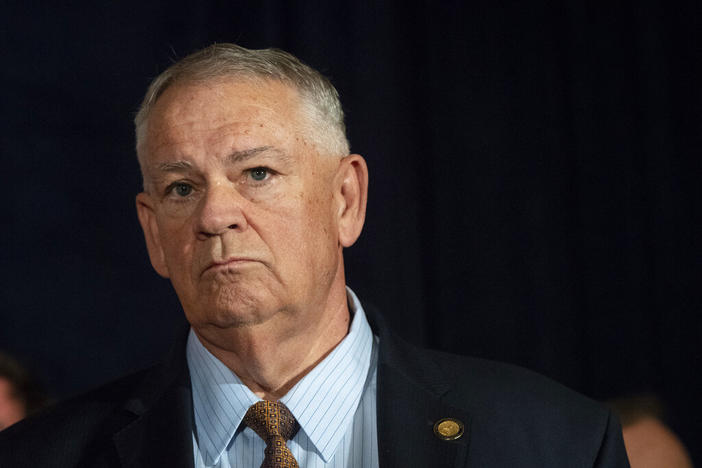 In this Thursday, July 26, 2018 file photo, Georgia Speaker of the House David Ralston speaks during a state Republican party unity rally in Peachtree Corners, Ga.