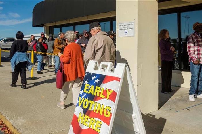 It was about a 40 minute wait for early voting at 11am on Thursday at the Bibb County Board of Elections.