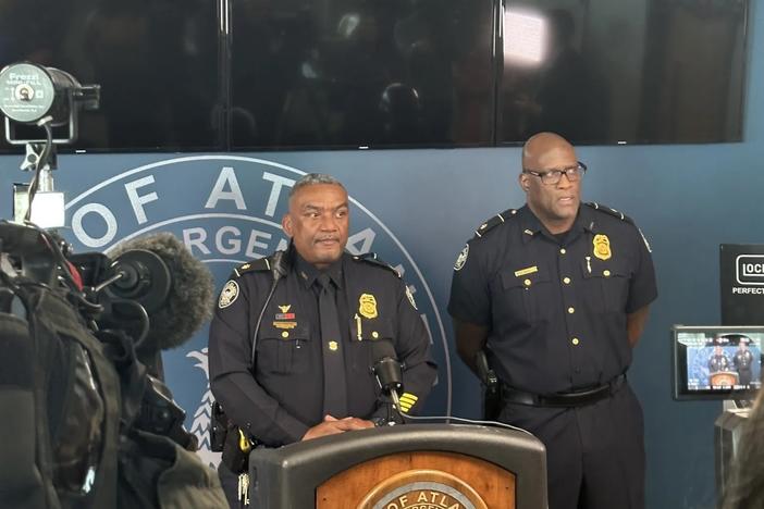  Atlanta Police Department Majors Gary Harper and Eddie Smith address the media about the department’s safety plans for New Year’s Eve at APD headquarters downtown Thursday, December 29, 2022. Photo by Donnell Suggs/The Atlanta Voice