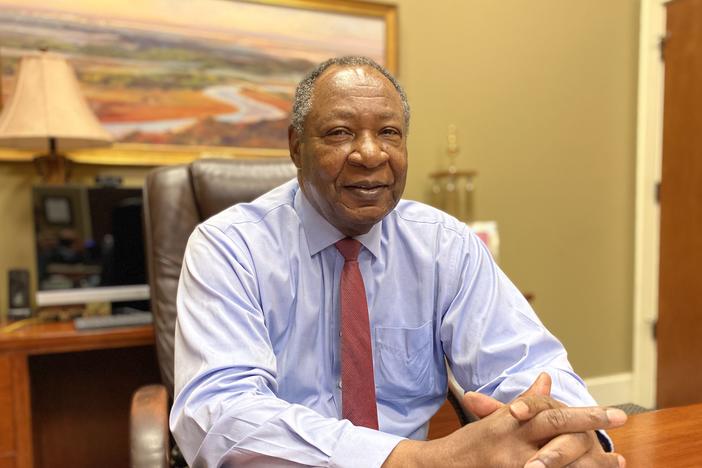 Bob James, the outgoing president and CEO of Carver State Bank in Savannah, sits in his office at the bank's main branch on Martin Luther King Jr. Boulevard.