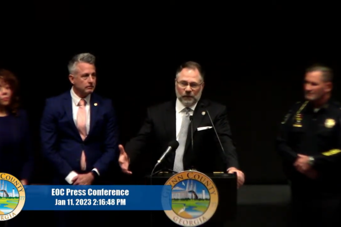 U.S. Attorney for the Southern District of Georgia David Estes speaks at a news conference at the Glynn County Police Department headquarters on Jan. 11, 2023.