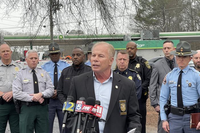 Police officers during a press conference