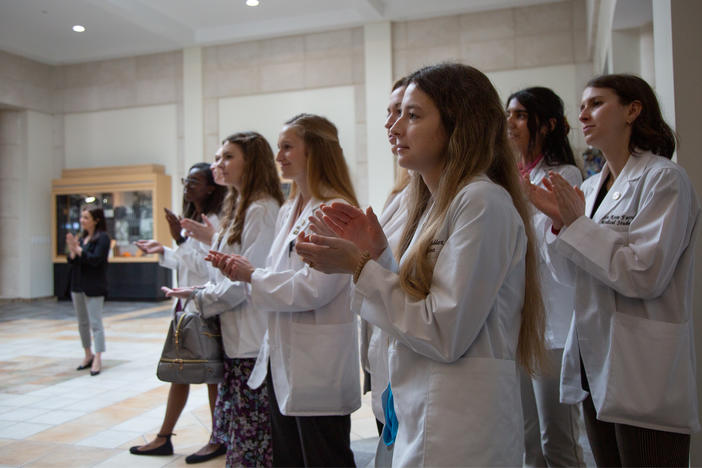 First-year medical students from Mercer at the press conference in Macon on Thursday.