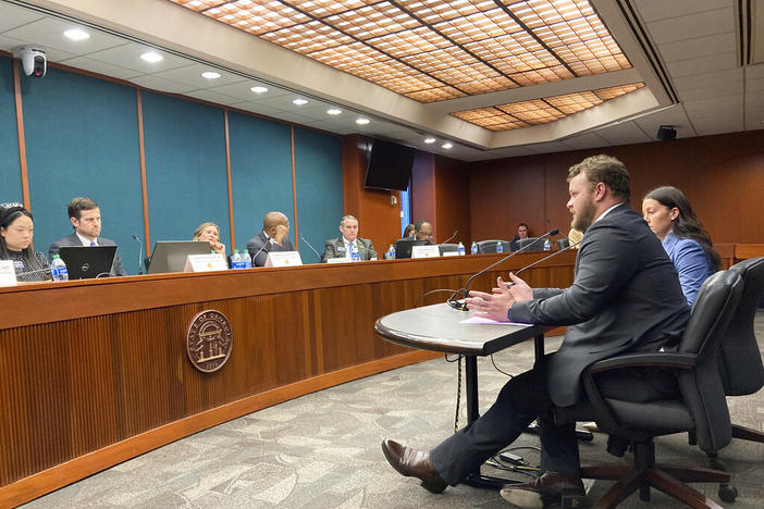 Georgia state Sen. Bo Hatchett, R-Cornelia, addresses the Senate Judiciary Committee, Monday, Feb. 6, 2023, at the Georgia State Capitol in Atlanta. The committee passed Hatchett's bill, increasing the sentences of people convicted of gang crimes. 