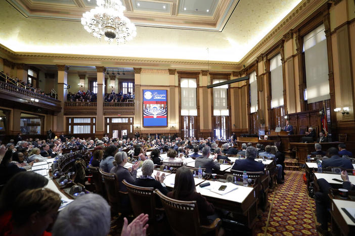 Georgia Gov. Brian Kemp delivers the State of the State address on the House floor of the state Capitol on Wednesday, Jan. 25, 2023 in Atlanta. 