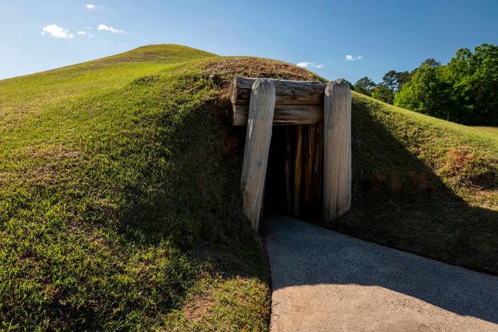 The Earth Lodge, dated to 1015 AD, was built by the Mississippian culture and later restored from archaeological evidence and is part of Ocmulgee National Monument. Ocmulgee National Monument Photos by Mac Stone Courtesy Open Space Institute Mac Stone  
