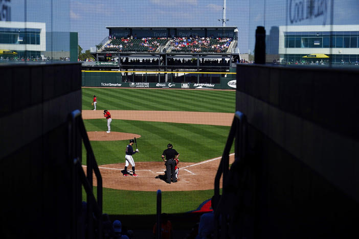 The Boston Red Sox play the Atlanta Braves during a spring training baseball game on Saturday, Feb. 25, 2023, in North Port, Fla. 