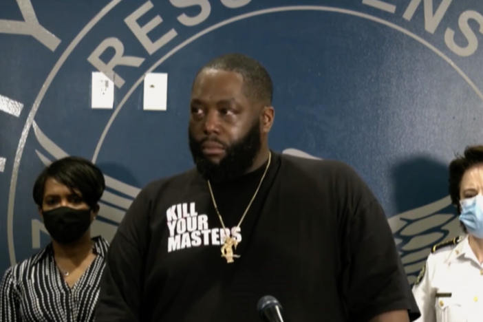 Killer Mike (center) Keisha Lance Bottoms (l) Erika Shields (r)