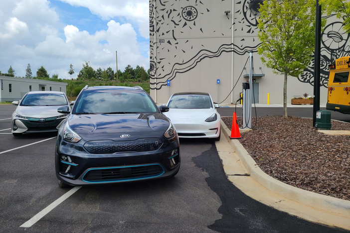 Electric vehicle owners visited the EV roadshow when it stopped in Fayetteville, Georgia August 18, 2022.