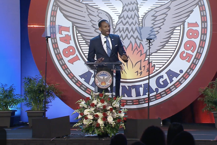 Atlanta Mayor Andre Dickens speaks at the annual State of the City address in downtown Atlanta on March 28, 2023.