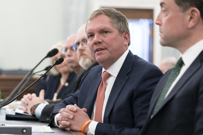 Norfolk Southern CEO Alan Shaw testifies before a Senate Commerce, Science, and Transportation Committee hearing on improving rail safety in response to the East Palestine, Ohio, train derailment on Capitol Hill in Washington, Wednesday, March 22, 2023.