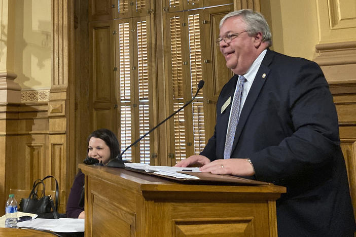 Georgia House Appropriations Committee Chairman Matt Hatchett, R-Dublin, discusses plans for the upcoming state budget on Wednesday, March 8, 2023 at the Georgia Capitol in Atlanta. The committee voted to pass a budget that includes an extra pay boost for state law enforcement officers. 