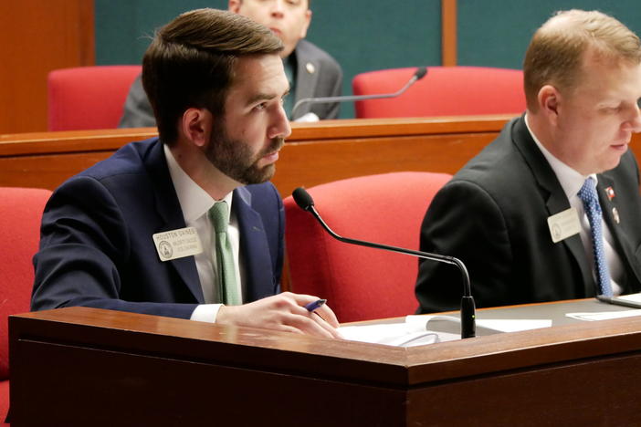  Rep. Houston Gaines, an Athens Republican, goes over changes made to a bill that alarmed First Amendment advocates when it passed the Senate early this month. The new version has been narrowed down significantly. Jill Nolin/Georgia Recorder