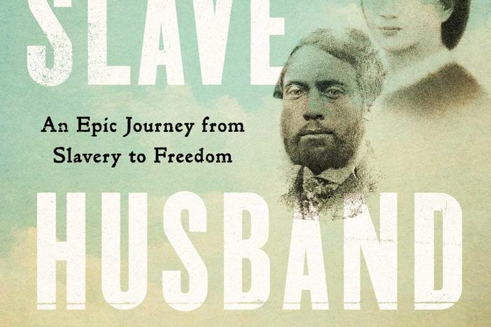 The cover of the book, "Master Slave Husband Wife," is shown featuring to headshots and a pastoral 19th Century Southern scene.