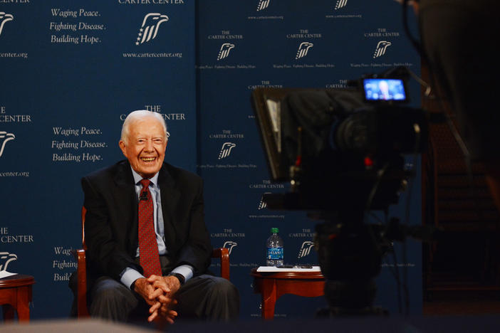 On Sept. 10, 2013, former U.S. President Jimmy Carter participates in an online video discussion at the Carter Center in Atlanta.