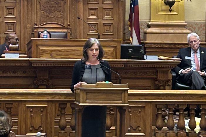 State Sen. Sally Harrell, D-Atlanta, spoke against a bill that would bar gender-affirming hormone therapy or surgery for transgender Georgia youth. 