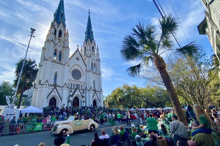 The Cathedral Basilica of St. John the Baptist was one of several landmarks that Savannah's St. Patrick's Day parade passed by. The parade traditionally begins after the conclusion of the cathedral's morning mass.