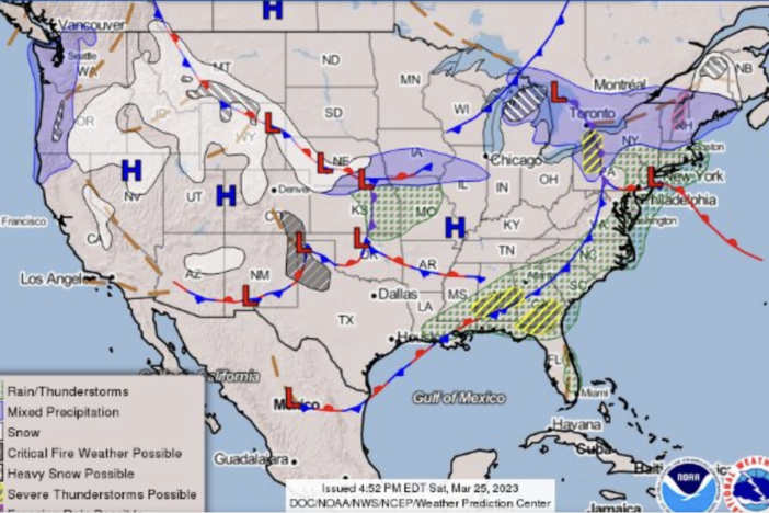 A NOAA and NWS map depicts severe weather over Georgia on Sunday, March 26, 2023