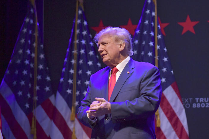 Former President Donald Trump speaks at a campaign event Monday, March 13, 2023, in Davenport, Iowa.