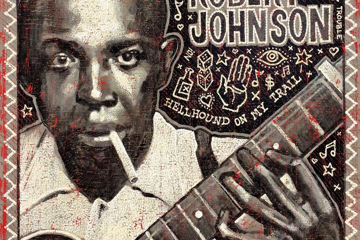 A painting of blues singer Robert Johnson 