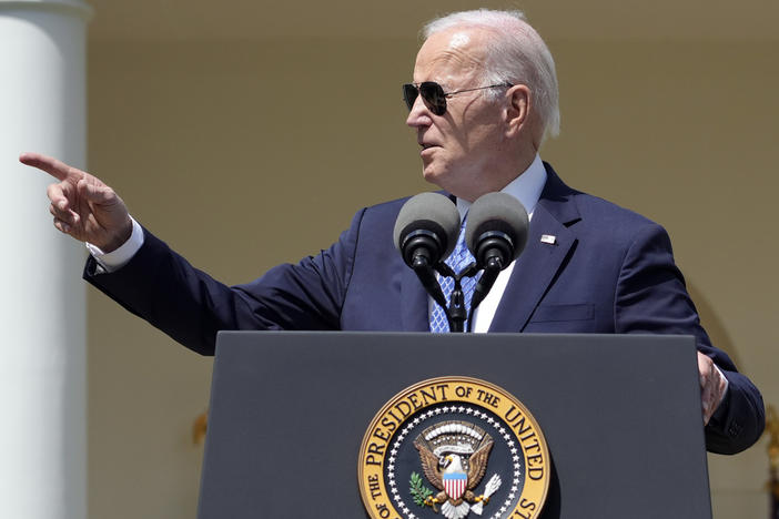 President Joe Biden speaks during a ceremony honoring the Council of Chief State School Officers' 2023 Teachers of the Year in the Rose Garden of the White House, Monday, April 24, 2023 in Washington. (AP Photo/Andrew Harnik)