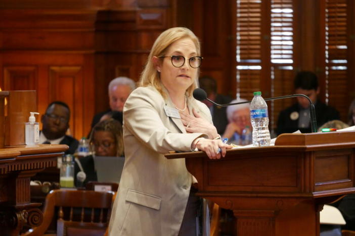 Rep. Esther Panitch, a Sandy Springs Democrat, argues in favor of a bill that would add antisemitism to the state’s hate crimes law. Panitch is the only Jewish state lawmaker in Georgia. Jill Nolin/Georgia Recorder