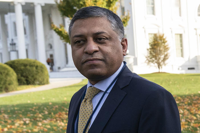 Dr. Rahul Gupta, the director of the White House Office of National Drug Control Policy, walks outside of the White House, Nov. 18, 2021.