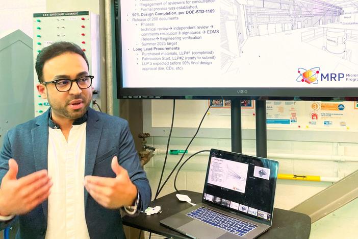 Idaho National Laboratory nuclear engineer Yasir Arafat talks to reporters at the lab’s Transient Reactor Test Facility, which will play host to the MARVEL microreactor project. The project is on pace to be the world’s first modern microreactor and will be about the size of a sedan. The reactor is expected to be connected to the world’s first nuclear microgrid by the end of 2024. Robert Zullo/States Newsroom