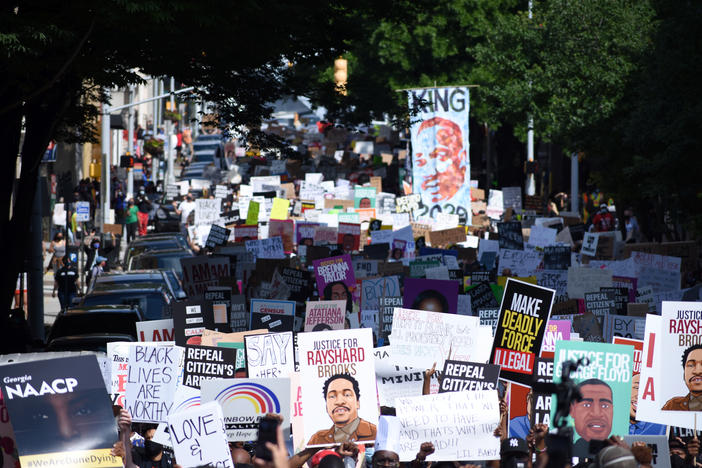 'March On Georgia' rally heads towards the Georgia State Capitol.